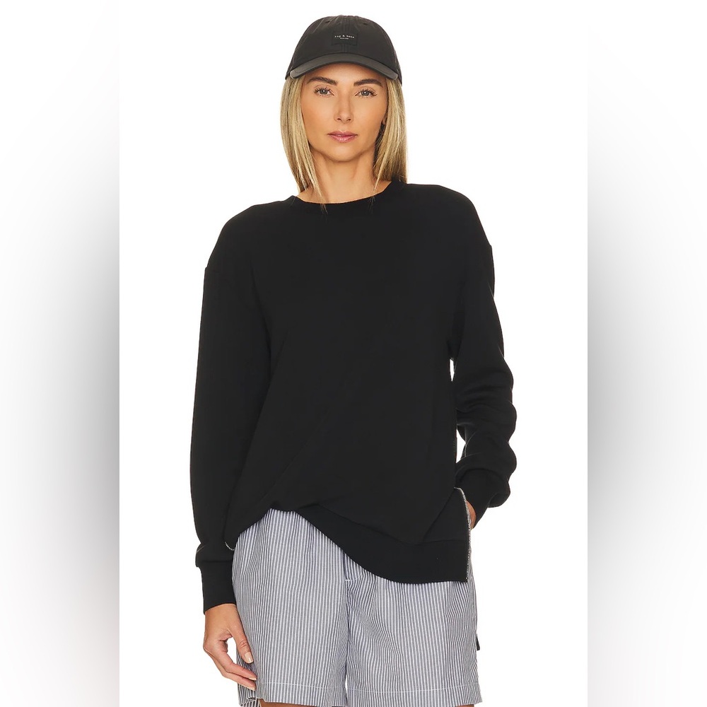 Varley Anthropologie Charter Sweatshirt 2.0 Black DoubleSoft XS Side Zip Revolve